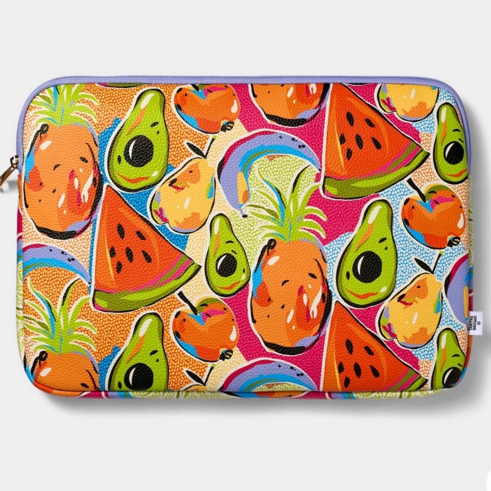 Tabitha Brown NWT Faux Leather 15" Laptop & Tablet Sleeve Multicolor Fruit Print